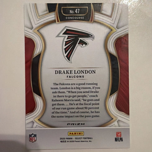 Panini Select 2025 Drake London Atlanta Falcons #47 Concourse Pink Prizm Shock