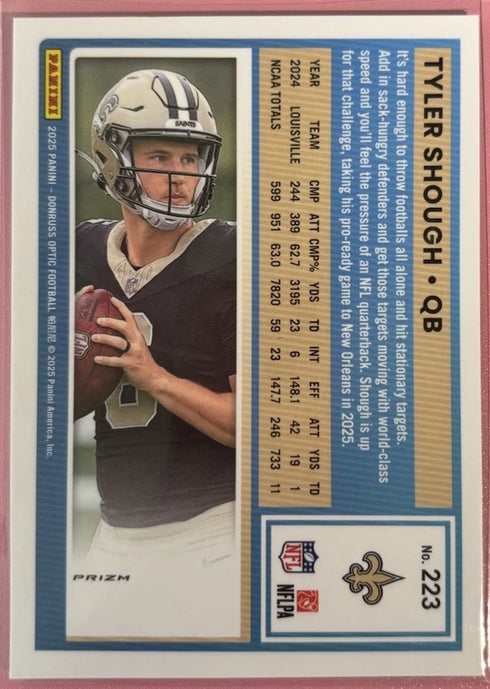 2025 Panini Donruss Optic - Rated Rookie Tyler Shough #223 Purple Shock Prizm