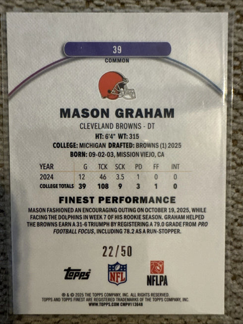 2025 Topps Finest Football Mason Graham Rookie Gold Geometric /50 Browns RC