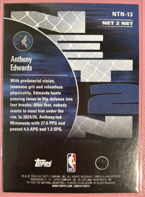 2025-25 Topps NBA Hoops Anthony Edwards NTN-13 Net 2 Net Insert Foilboard