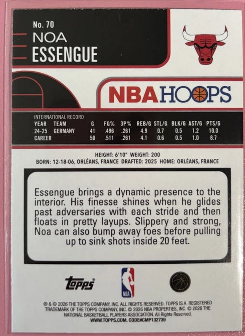 2025-26 Topps NBA Hoops Noa Essengue Chicago Bulls #70 Green Foil Rookie Card