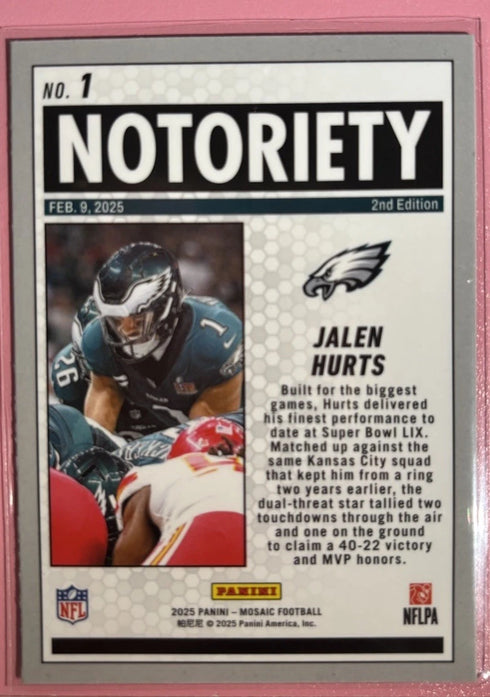 2025 Panini Mosaic - Jalen Hurts Notoriety #1 Philadelphia Eagles
