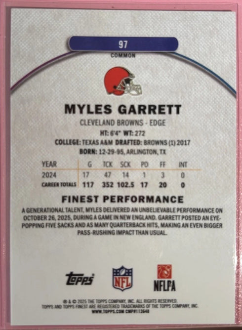 2025 Topps Finest Myles Garrett Green Geometric Refractor /75 Browns