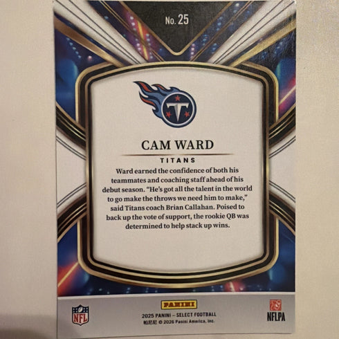 Panini 2025 Select Football Rookie Insert Cam Ward Future #25 Titans