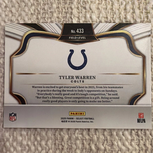 2025 Panini Select Tyler Warren Field Level Silver Prizm Colts #433