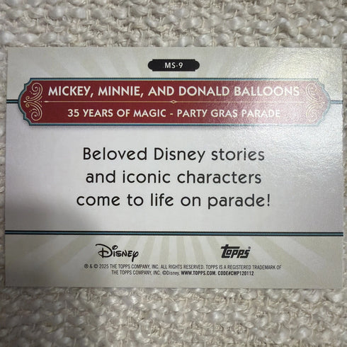 2025 Topps Disneyland 70th Silver Screen Main Street #MS-9 Mickey Minnie Donald