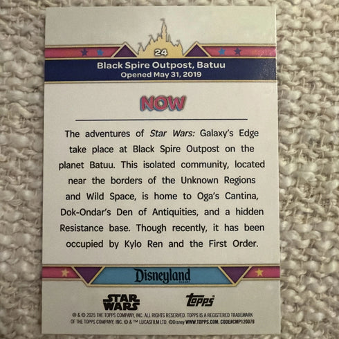 Black Spire Outpost Batuu 2025 Topps Disneyland 70th #24 Pink Shimmer Then & Now