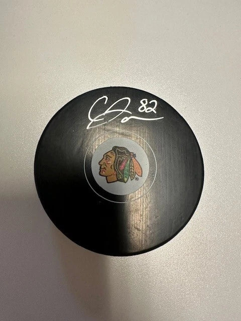 Chicago Blackhawks Caleb Jones Signed Hockey Puck Fanatics COA