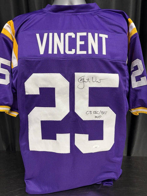 LSU Tigers Justin Vincent Signed Purple Jersey 03 SEC/BCS MVP Inscr JSA