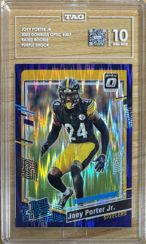 2023 Donruss Optic Joey Porter Jr Rated Rookie Purple Shock #287 TAG 10