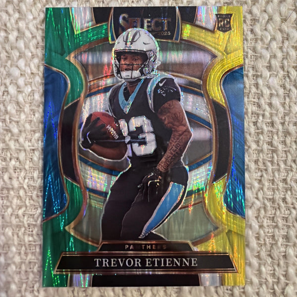 Trevor Etienne RC 2025 Panini Select Black Green Prizm Shock Carolina Panthers