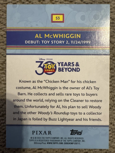 2025 Topps Toy Story 30th Anniversary Al McWhiggin Refractor #53