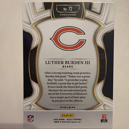 Panini 2025 Select Football Concourse Prizm Rookie Luther Burden III Bears #72