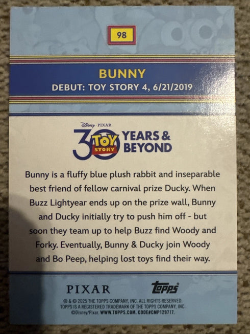 2025 Topps 30 Years Of Toy Story - Bunny #98 Refractor
