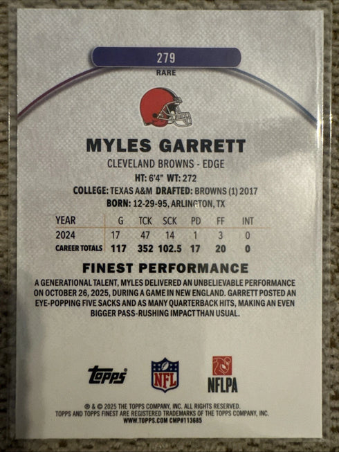 2025 Topps Finest - Myles Garrett #279 RARE - Cleveland Browns