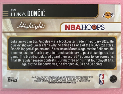 Topps 2026 NBA Hoops Highlights Hologram Insert Luka Dončić #269 Lakers
