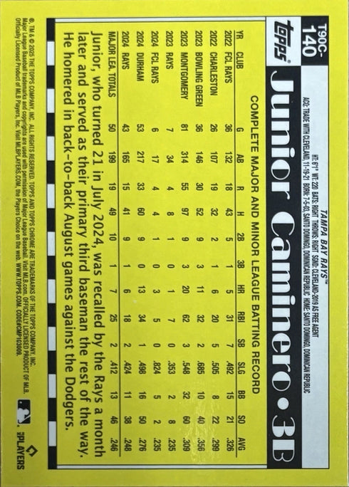 2025 Topps Chrome Junior Caminero Tampa Bay Rays Mojo Refractor #T90C-140