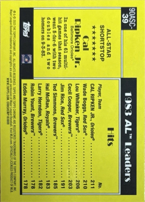 2025 Topps Chrome Cal Ripken Jr Baltimore Orioles Mojo Refractor #90ASC-39