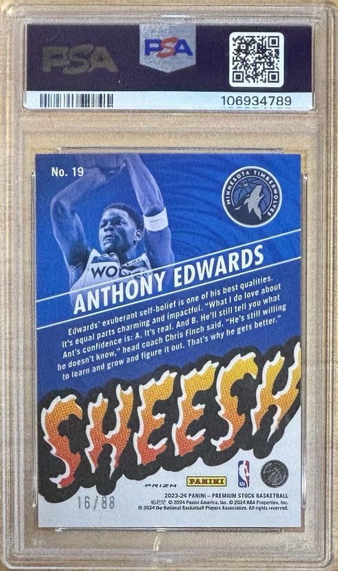 2023 Hoops Premium Stock Anthony Edwards Timberwolves Sheesh /88 #19 PSA 10