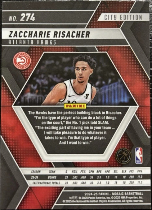 2024-25 Panini Mosaic - City Edition Zaccharie Risacher #274 (RC)