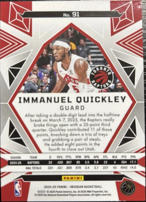 2024 Panini Obsidian Basketball Immanuel Quickly Electric Etch Caldera Flood SSP