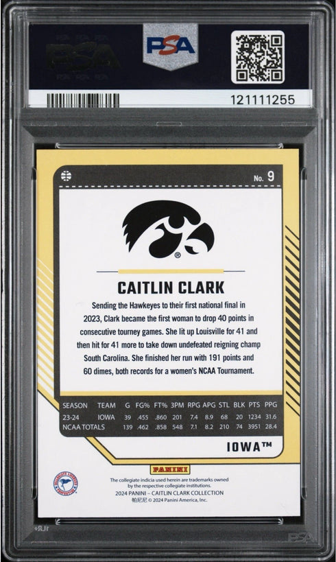 2024 Donruss Caitlin Clark Iowa Hawkeyes Floating Hearts /199 #9 PSA 8