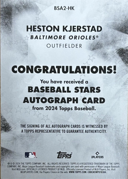 2024 Topps Heston Kjerstad Baltimore Orioles Rookie Auto #BSA2-HK