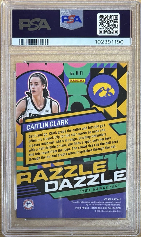 2024 Panini Caitlin Clark Collection Caitlin Clark Razzle Dazzle #RD1 PSA 8