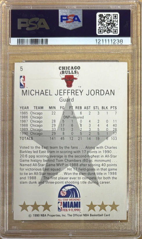 1990 NBA Hoops Michael Jordan Chicago Bulls All-Star #5 PSA 6