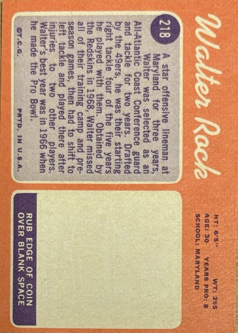 1970 Topps Walter Rock Washington Redskins #218
