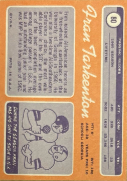 1970 Topps Fran Tarkenton New York Giants #80