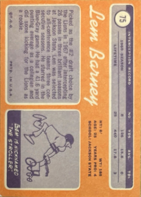 1970 Topps Lem Barney Detroit Lions #75