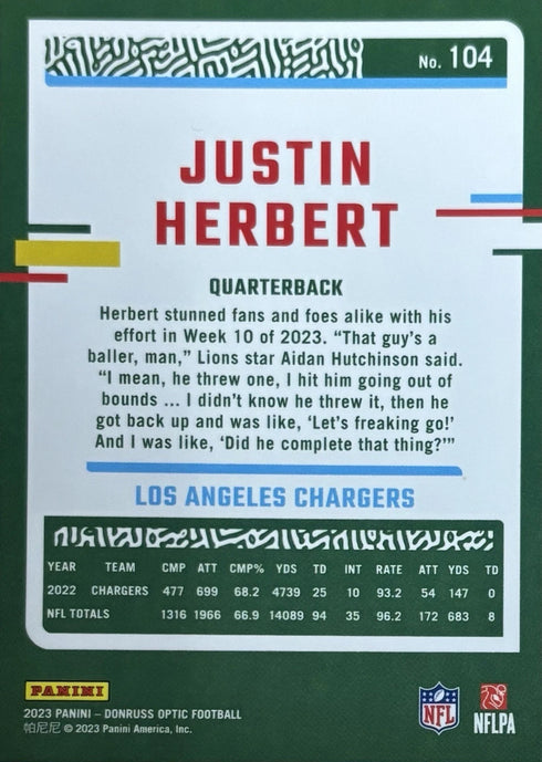 2023 Donruss Optic Justin Herbert Los Angeles Chargers #104