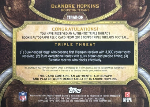 2013 Topps DeAndre Johnson Houston Texans Triple Threat RPA/25 #TTRAR-DH
