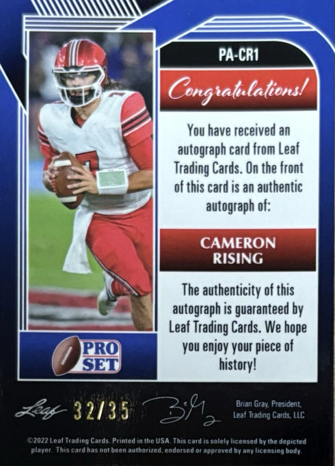 2022 Leaf Pro Set Cameron Rising Blue Auto /35 #PA-CR1