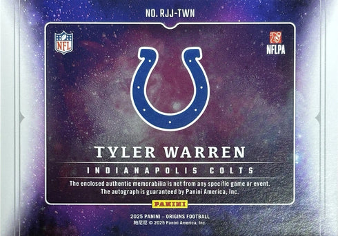2025 Origins Tyler Warren Indianapolis Colts Rookie Patch Auto #RJJ-TWN