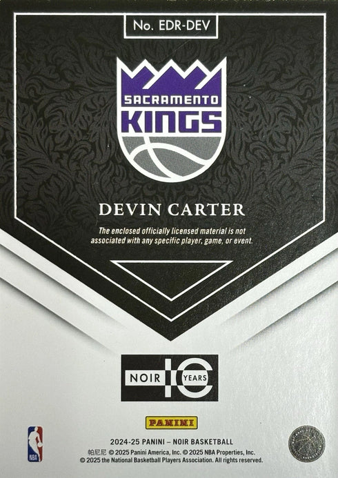 2024-25 Noir Devin Carter Sacramento Kings Elegant Decor RC Patch /5 #EDR-DEV