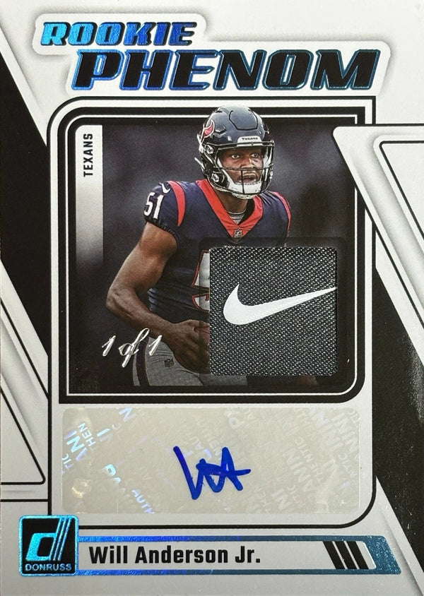 2023 Donruss Will Anderson Houston Texans Rookie Phenom Rpa 1 Of 1 Nike Patch