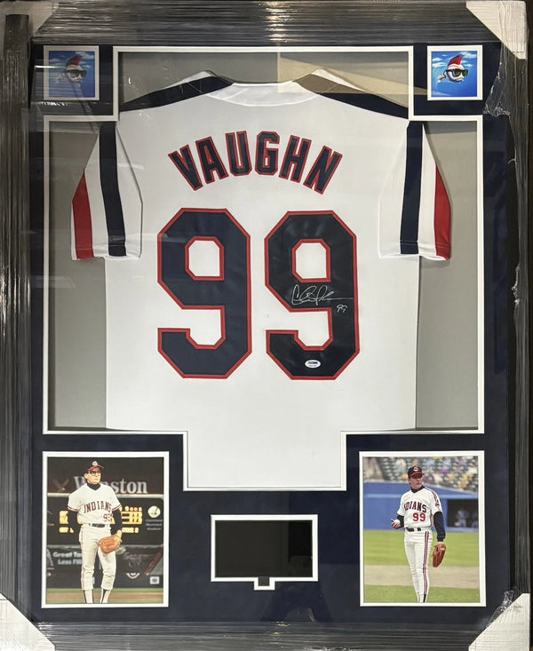 Major League Charlie Sheen Signed Framed Video Screen Vaughn Jersey PSA/DNA