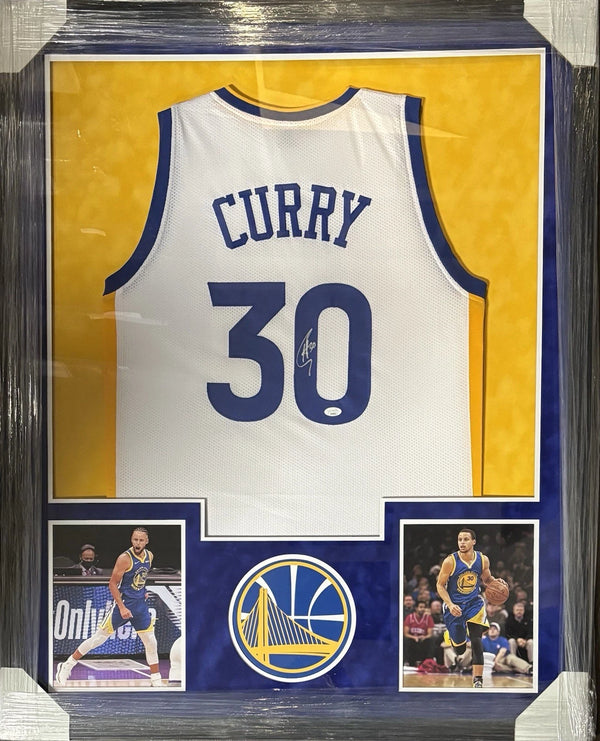 Golden State Warriors Stephen Curry Signed Framed White Jersey JSA