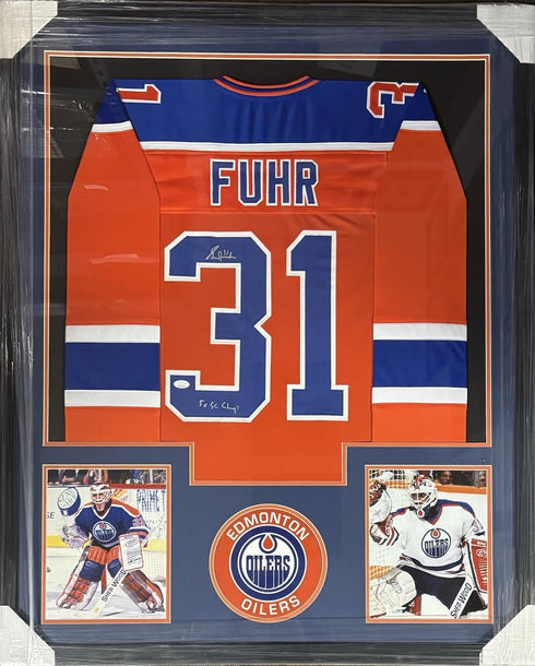 Edmonton Oilers Grant Fuhr Signed Framed Orange Jersey JSA