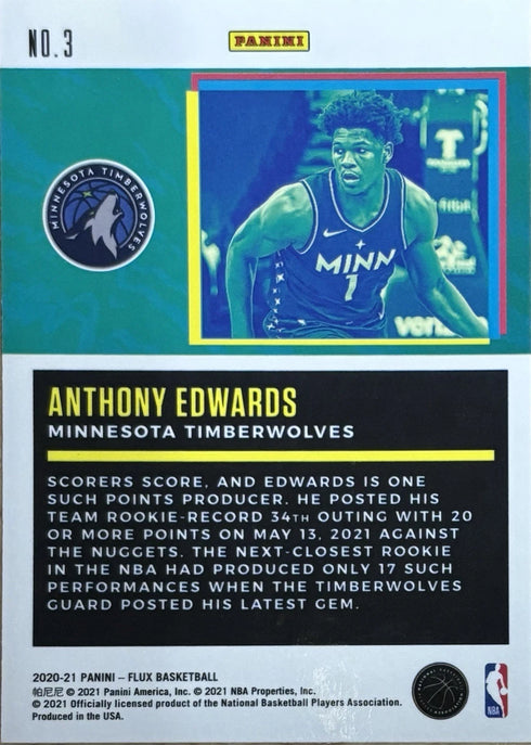 2020-21 Flux Anthony Edwards Minnesota Timberwolves Freshman Year RC #3