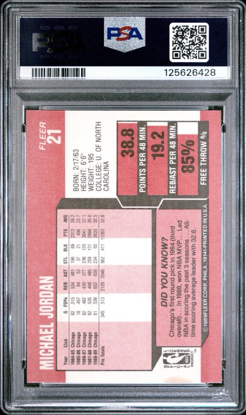 1989 Fleer Michael Jordan Chicago Bulls #21 PSA 6