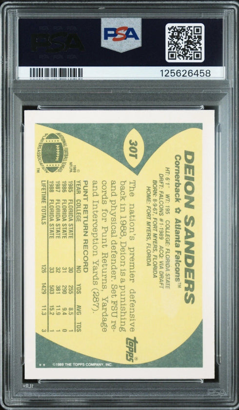 1989 Topps Traded Deion Sanders Atlanta Falcons Rookie #30T PSA 8