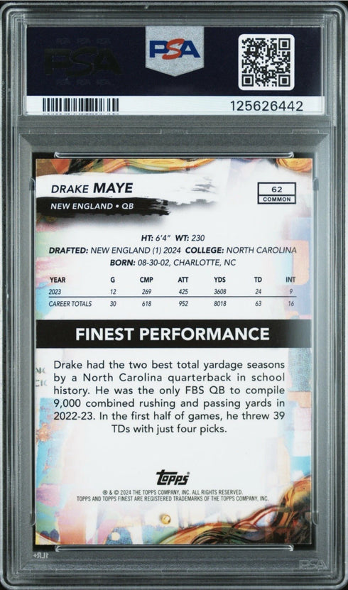 2024 Topps Finest - Common Drake Maye #62 (RC)