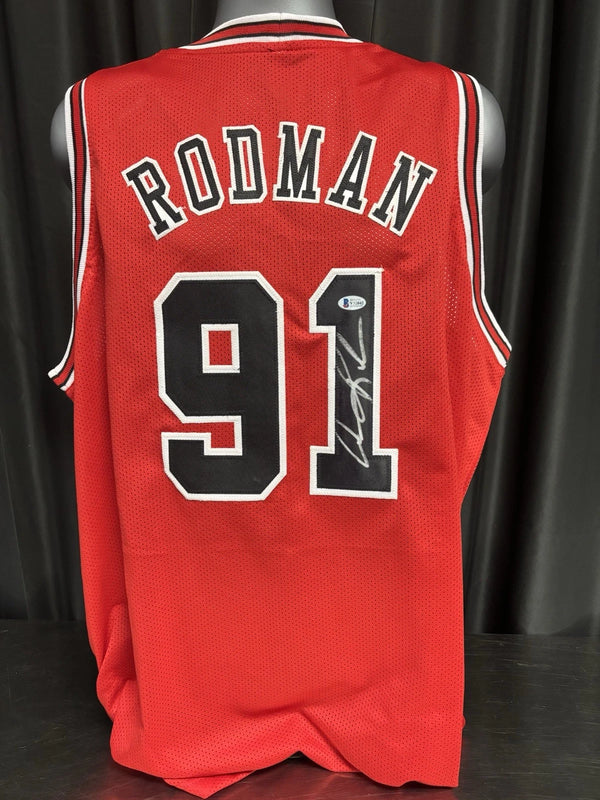 Chicago Bulls Dennis Rodman Signed Red Jersey Beckett