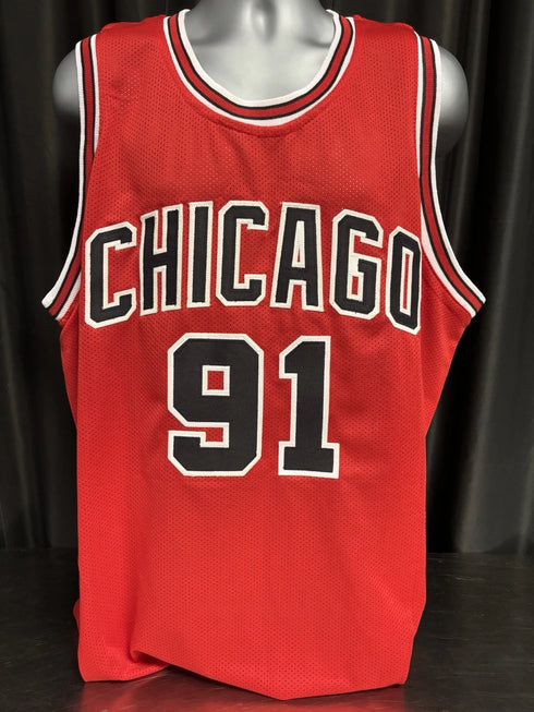 Chicago Bulls Dennis Rodman Signed Red Jersey Beckett