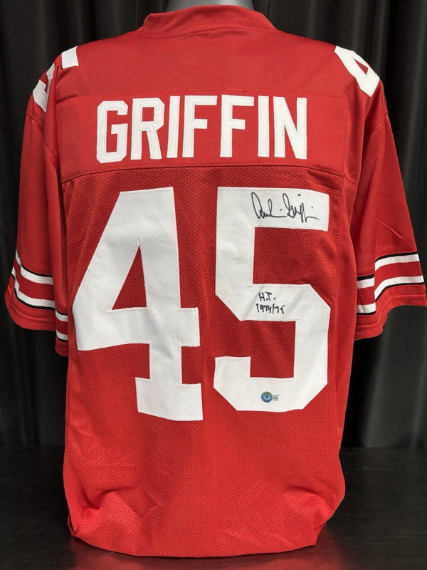 Ohio State Buckeyes Archie Griffin Signed Red Jersey HT 74/75 Inscr Beckett