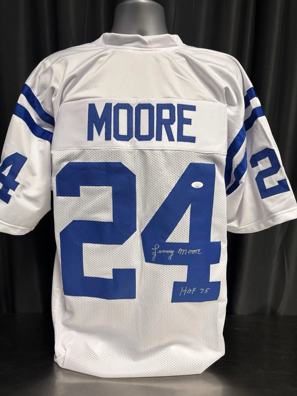 Baltimore Colts Lenny Moore Signed White Jersey HOF 75 Inscr JSA