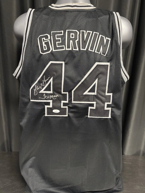 San Antonio Spurs George Gervin Signed Black Jersey Iceman Inscr JSA